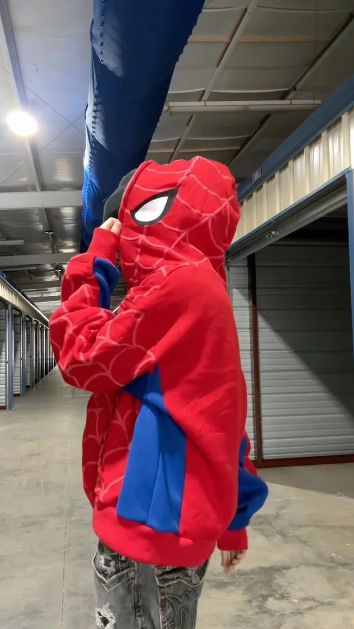 New Gothic Dark Spider Print Hooded Cardigan Women's Zip Loose Jacket Tops Woman