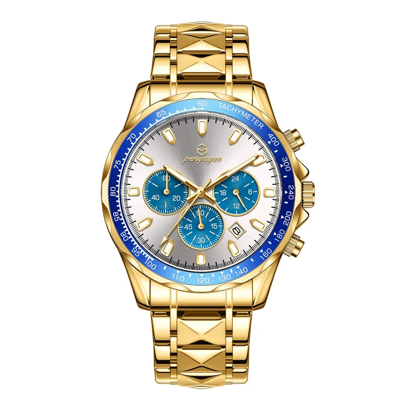 POEDAGAR Luxury Gold Watches Men Business Waterproof Luminous  Fashion Stainless Steel Date Week Band Male's Quartz Watch Reloj