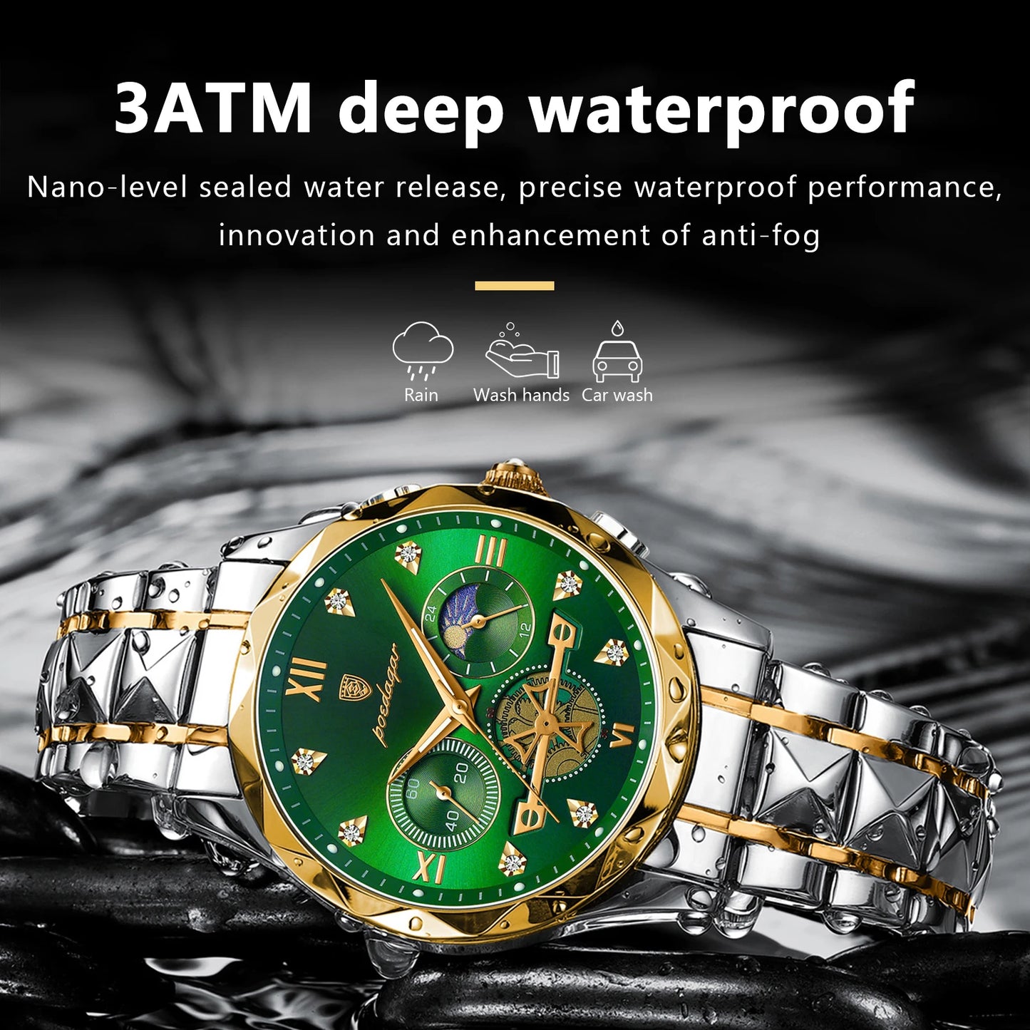 POEDAGAR Top Trendy Men Wristwatch Stainless Steel Chronograph Man Watch Waterproof Luminous Business Men's Quartz Watches Reloj