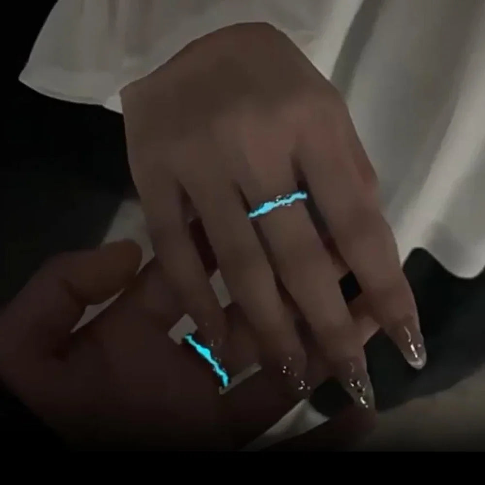 Romance Luminous Couple Ring Fashion Women Men Adjustable Finger Glow in Dark Blue Light Rings Vintage Luxury Love Couples Rings