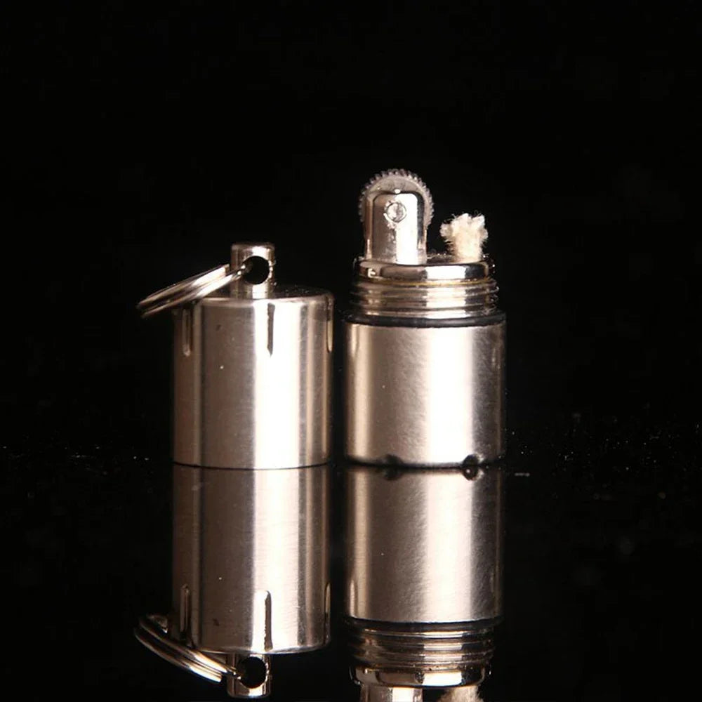 Mini Keychain Lighter Sand Wheel Paraffin Lighter Keychain Outdoor Portable Lighter Ignition Gadgets
