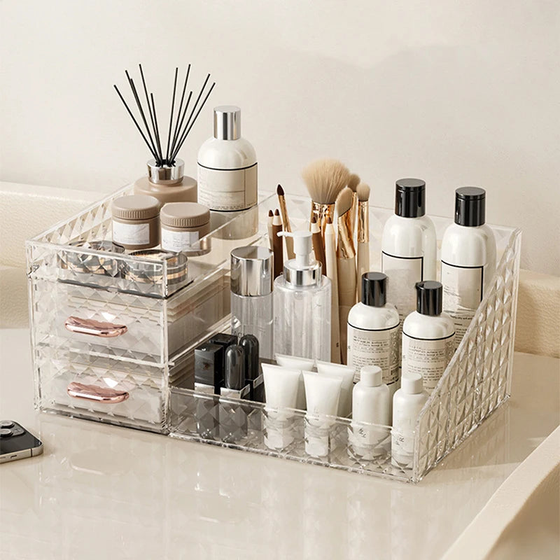 Makeup Organizer [Large Capacity] Cosmetic Organizer with Transparent Drawer - Multi-functional Lipstick & Cosmetic Organizer
