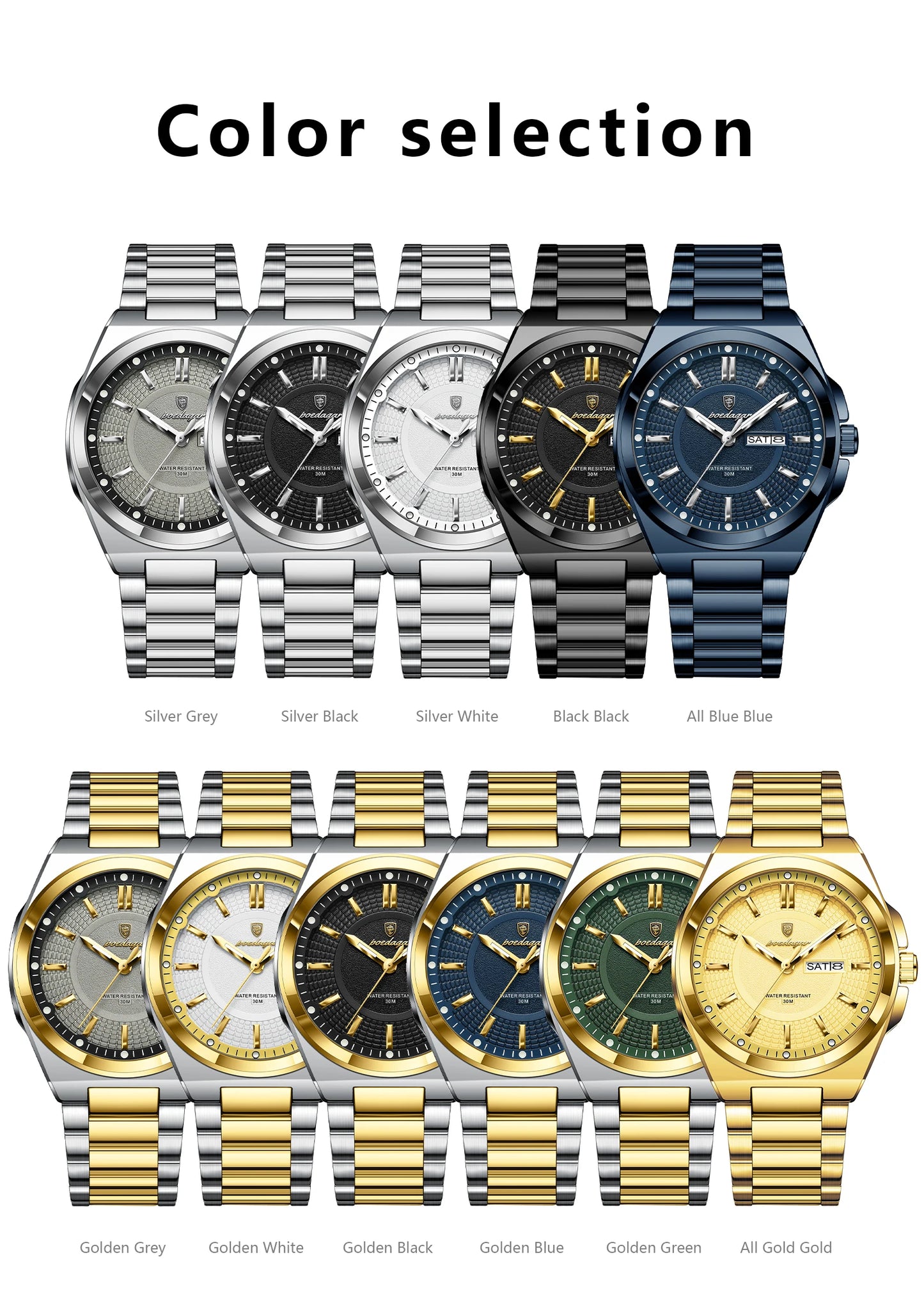 POEDAGAR Luxury Men's Wristwatch Stainless Steel Date Week Man Watch Waterproof Luminous Business Fashion Quartz Watches For Men