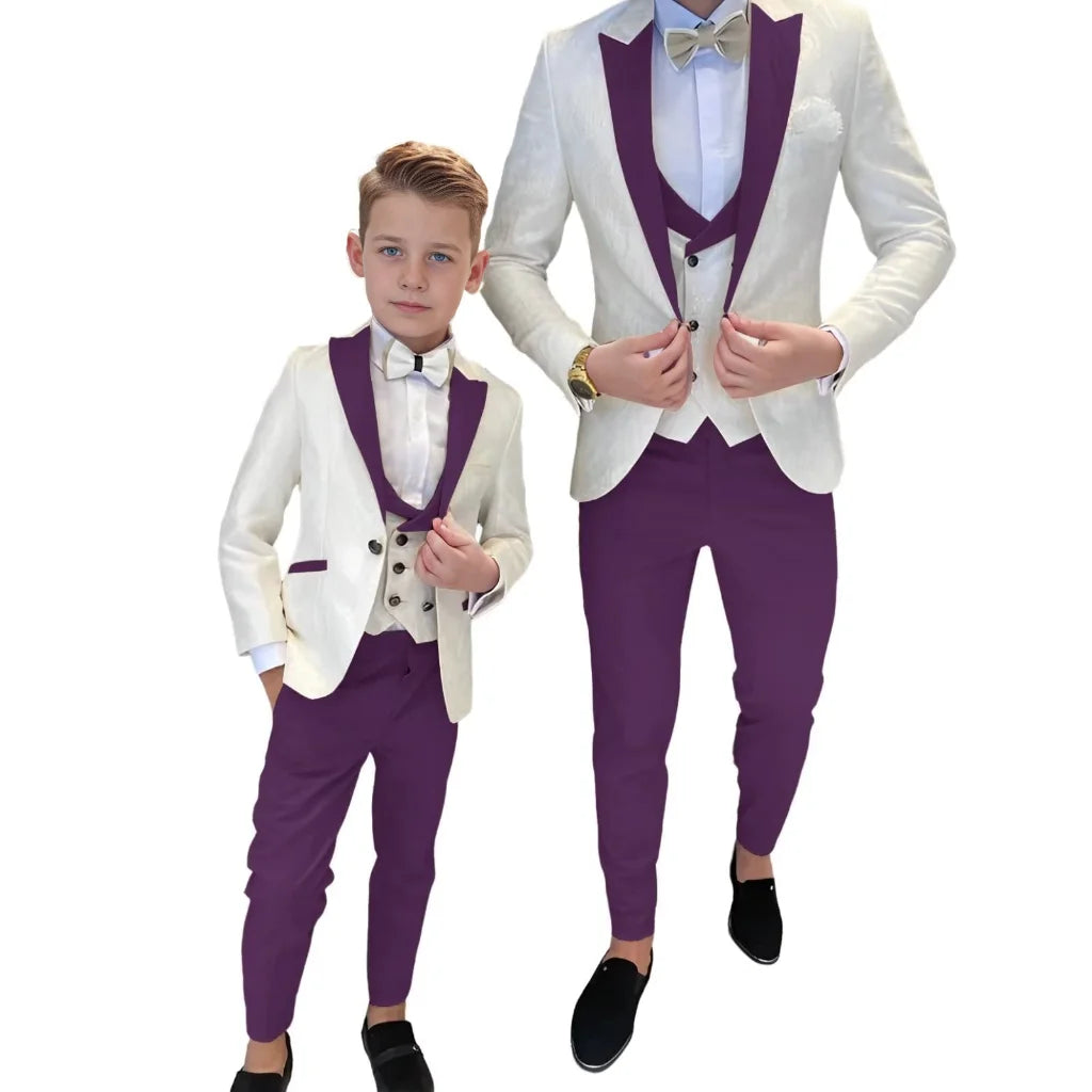 Classic Jacquard Kids 3 Piece Suit for Boys 3-16 Years Peak Lapel One Button Boy Suit Birthday Party Blazer Vest Pant Suit Set