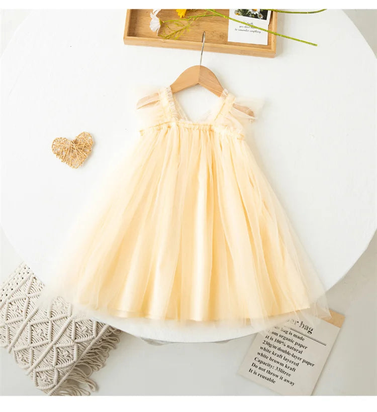 Children's Girl Dresses With Butterfly Wing Fashion Kids Tulle Dress For Girls 2-8Y Summer New Sleeveless Mesh Princess Clothes