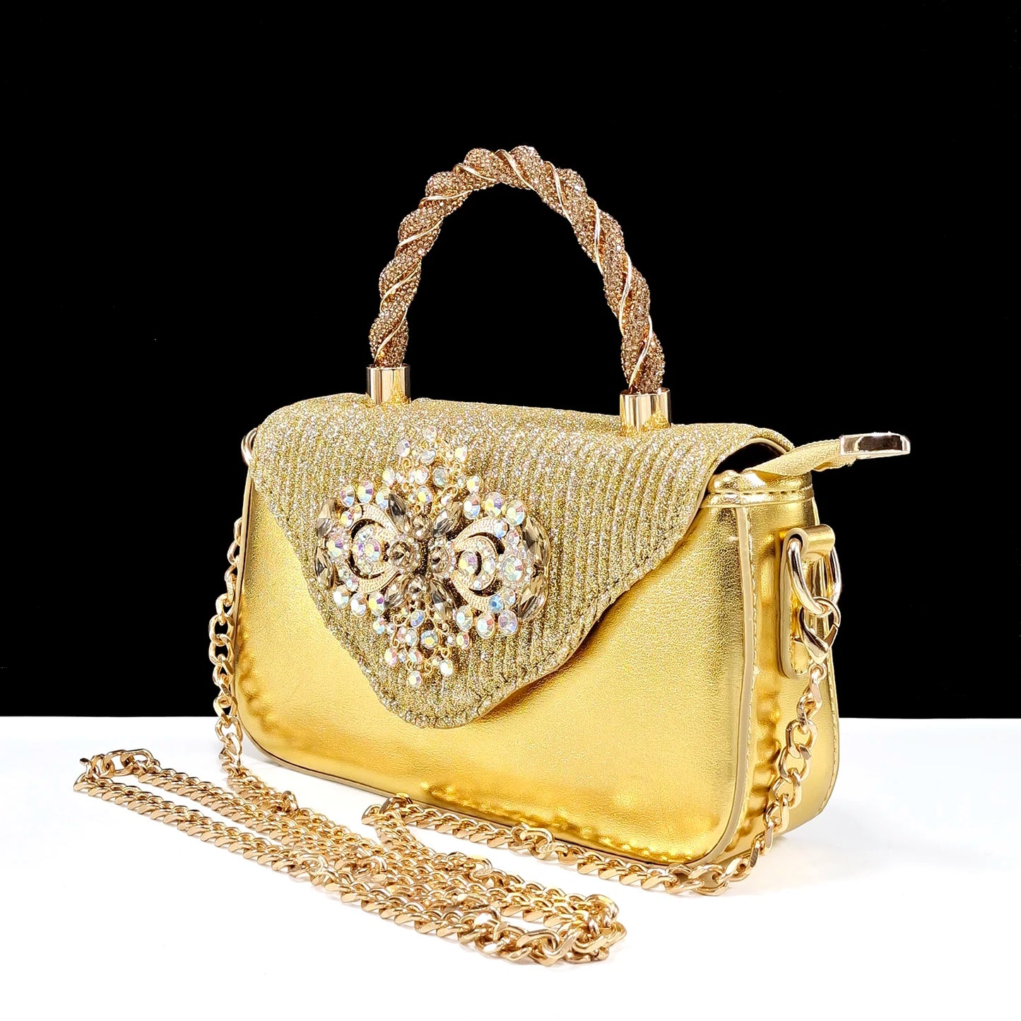 Italian Design Peach Color Pointed Toe Shoe & Bag Set Rhinestone Luxury  Women's High Heels for Parties By QSGFC