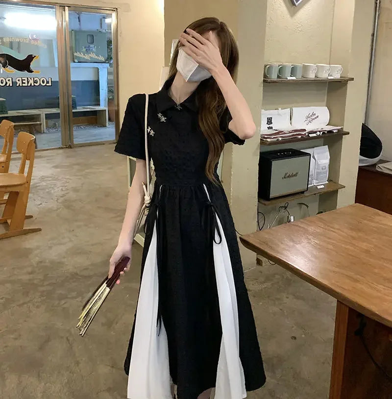 Plus Size New Chinese Style Dress Women's Clothing Summer New Solid Colors Short Sleeves Spliced Long Dress Women's Plus Size...