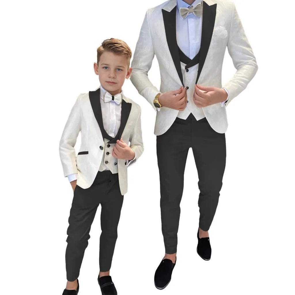 Classic Jacquard Kids 3 Piece Suit for Boys 3-16 Years Peak Lapel One Button Boy Suit Birthday Party Blazer Vest Pant Suit Set