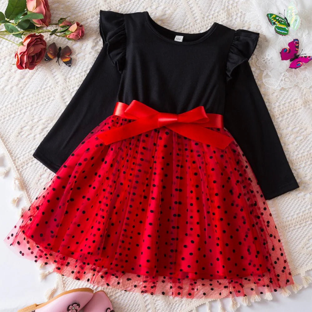 Mickey Minnie Fall Dresses for Girls Dresses Birthday Party Long Sleeve Princess Costume Teen Children's Party Clothes Autumn