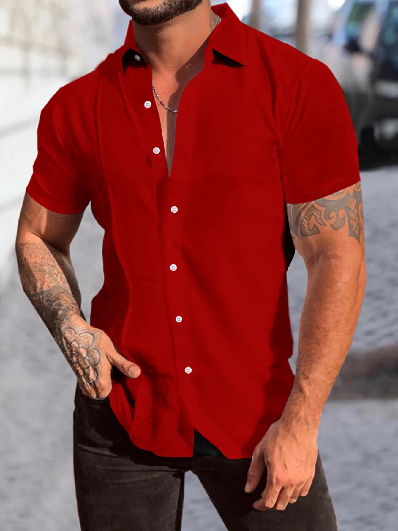 New short-sleeved shirt men's summer thin section trend Slim business casual half-sleeved shirt