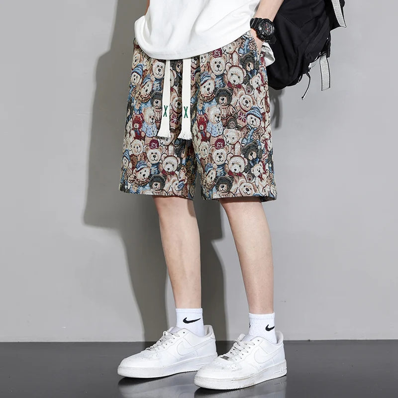 Men's Short Sleeve Summer Fashion Hawaiian Beach Flower Pants Outdoor Sports Pants Casual Breathable Quick Dry Oversized Shorts