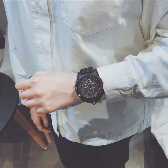 Hot Fashion Watch Men Large Dial Sport Watches Leather Strap Oversized Quartz Wrist Watch Army Military Clock Relogios Masculino