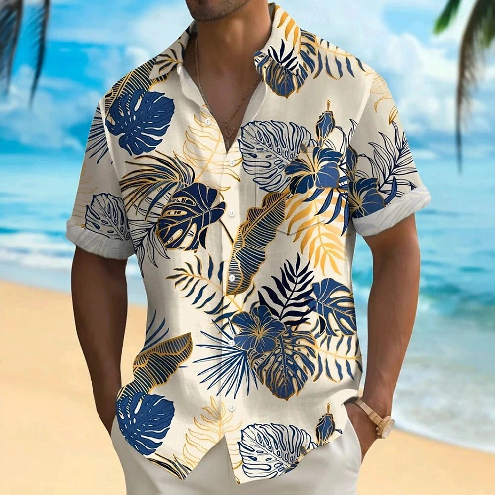 Hawaiian Men's Coconut Palm Tropical Plants Shirt Summer Casual Lapel Short Sleeve Shirts Male Outdoor Travel Oversized Clothing