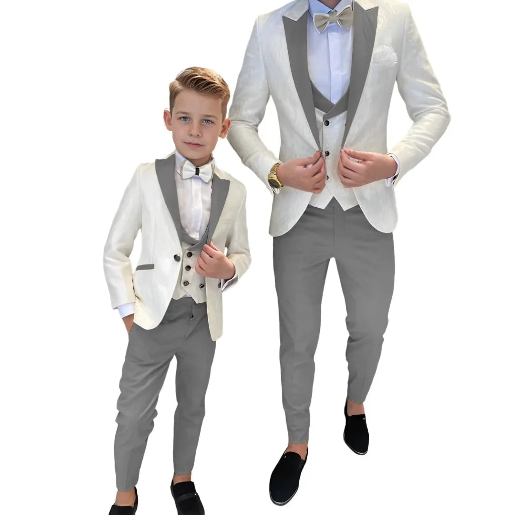 Classic Jacquard Kids 3 Piece Suit for Boys 3-16 Years Peak Lapel One Button Boy Suit Birthday Party Blazer Vest Pant Suit Set