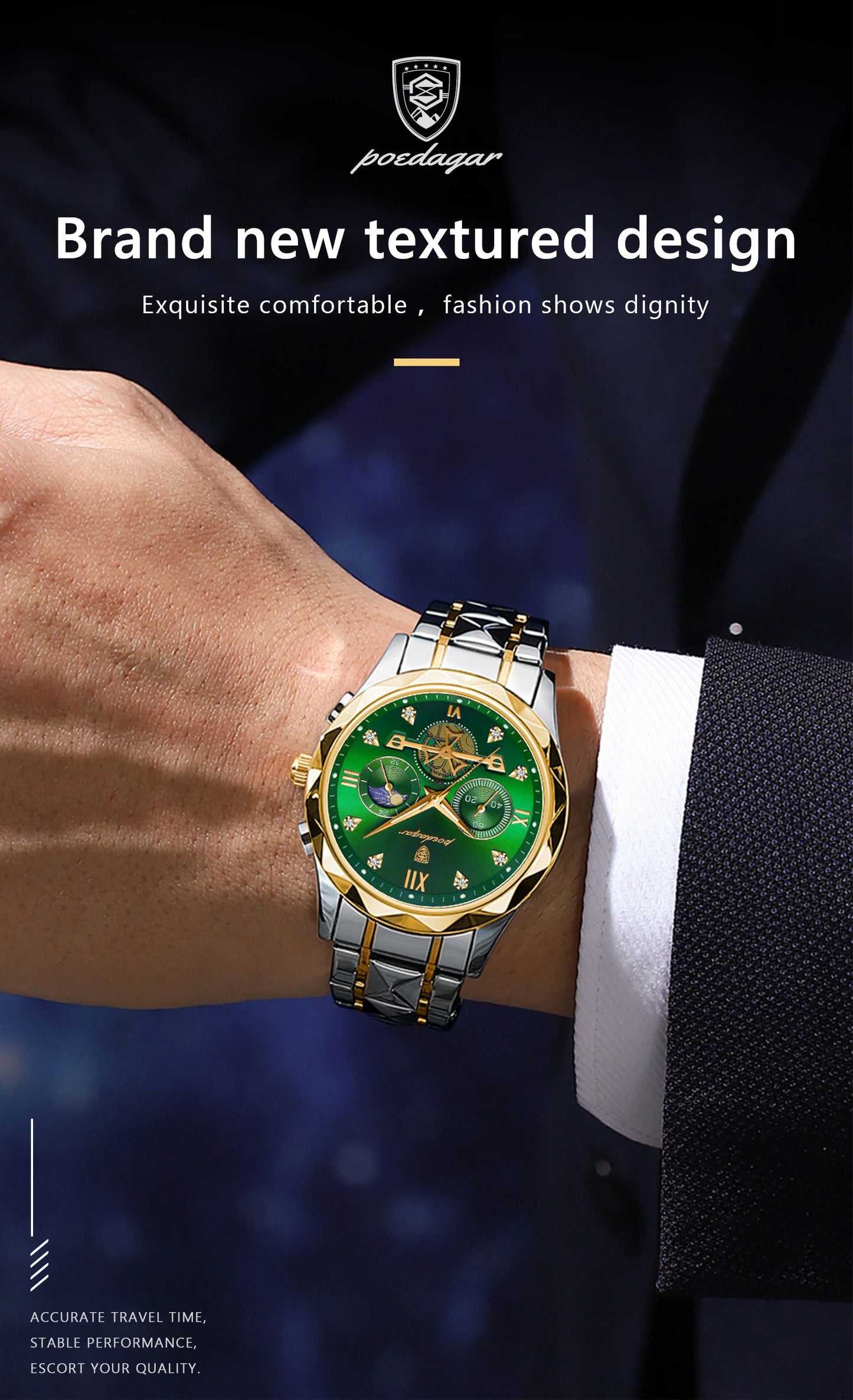 POEDAGAR Top Trendy Men Wristwatch Stainless Steel Chronograph Man Watch Waterproof Luminous Business Men's Quartz Watches Reloj