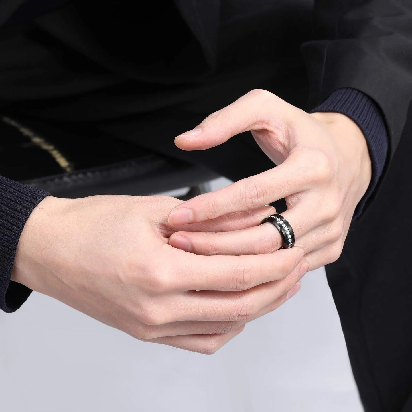 Fashion Couple Rings Women's White Rhinestones Zircon Ring Sets Men's Stainless Steel Zircon Stones Rings Wedding Band Jewelry