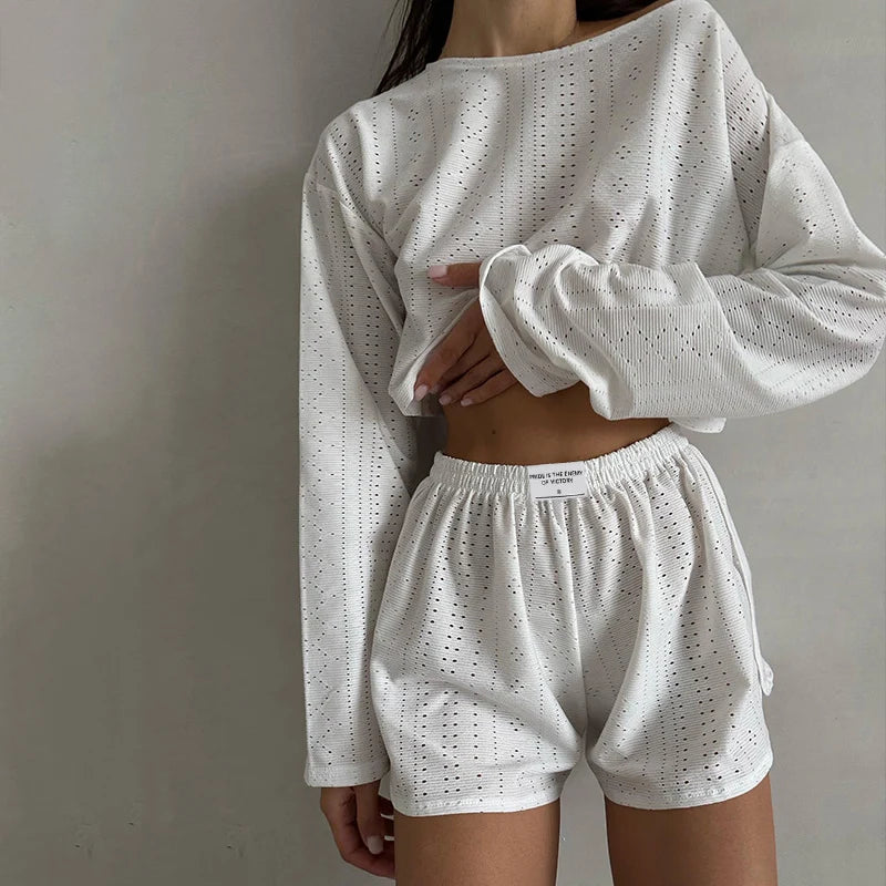 Women's Pajamas Set Sleepwear Spring Long Sleeve Tops With Shorts Home Clothes 2 Piece Sets Pyjama Femme Loungewear Pijama Mujer
