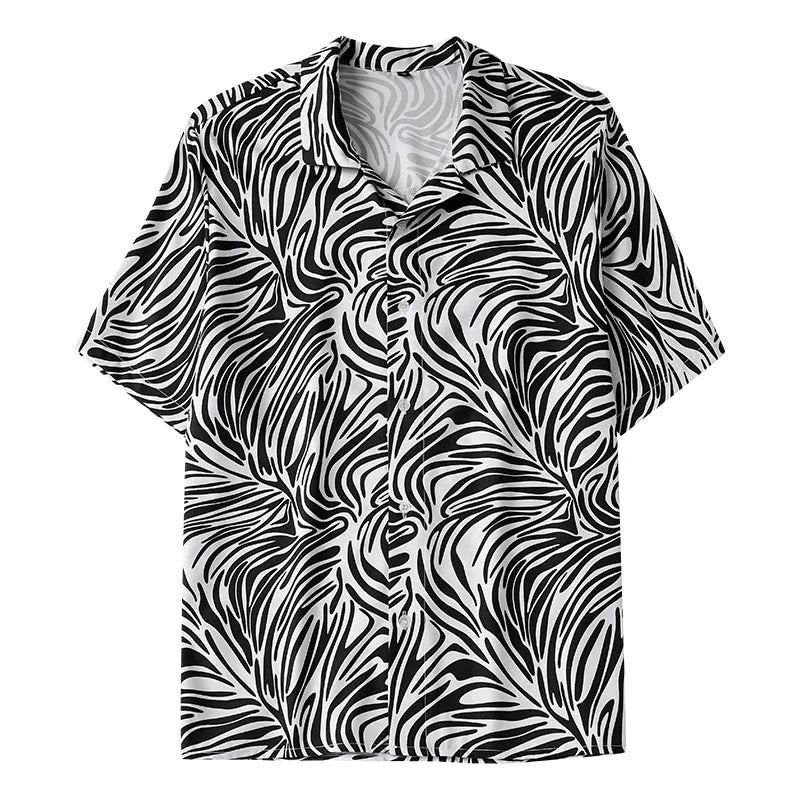 Men Loose Short Sleeve Shirt Trendy Printed Shirt Jacket