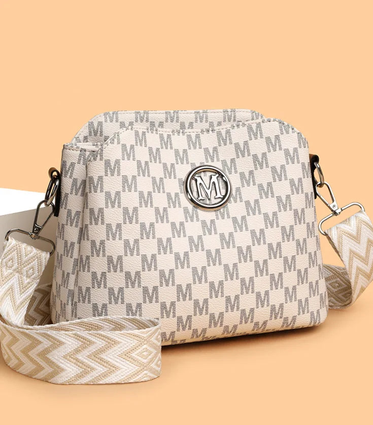 Synthetic Faux Leather Shoulder Bag For Women Retro Crossbody Bag with Golden "M" Monogram, Purse Work, Travel, Parties & Gifts