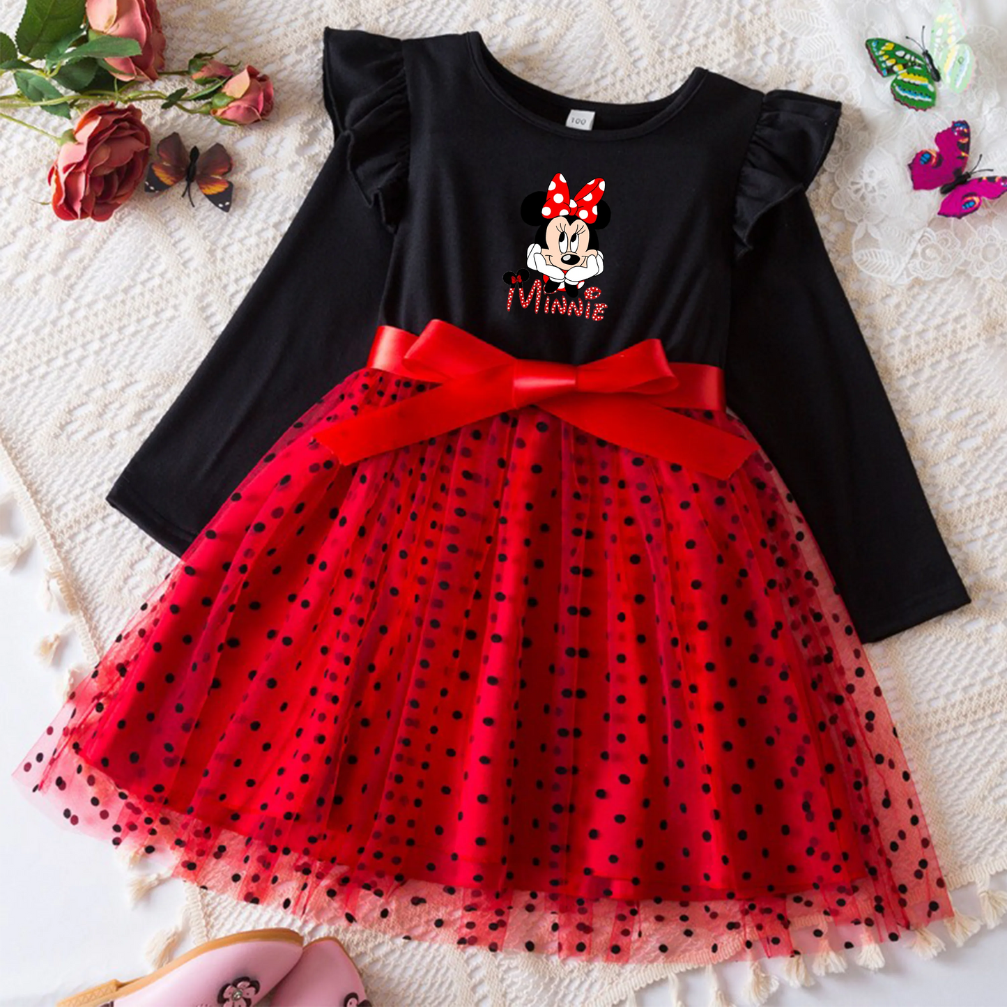 Mickey Minnie Fall Dresses for Girls Dresses Birthday Party Long Sleeve Princess Costume Teen Children's Party Clothes Autumn