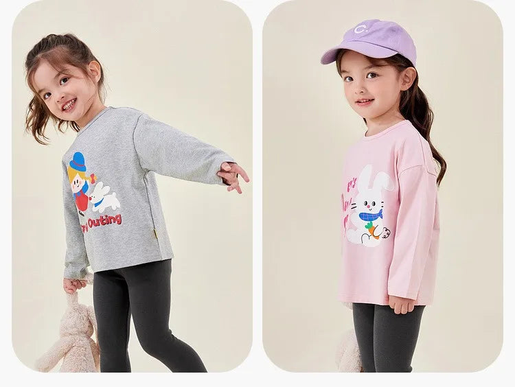 Kids Girls Printed T-shirt Autumn Cartoon Base Long Sleeve Baby Boys Top Versatile Pullover Bottom Children Girls Shirts