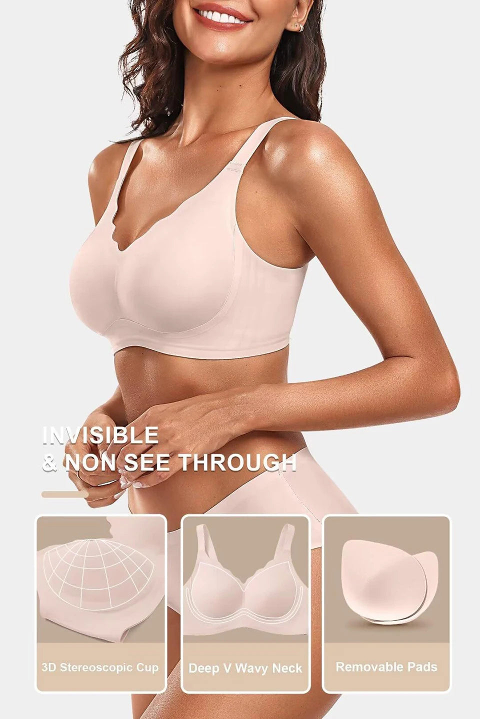 Women's Push Up Soft Bra Removable Padded Non Wired Bra Comfort Seamless Full Coverage Everyday Bra Underwear For Women