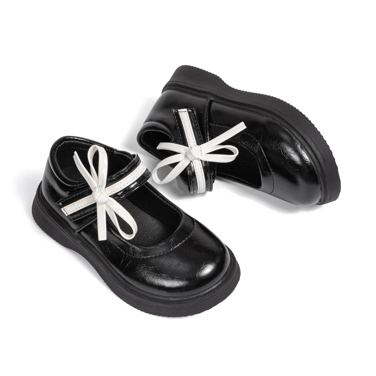 Classic Children's Leather Shoes Spring and Autumn Bow Metal Buckle Mary Jane Party Shoes Soft Bottom Black Princess Shoes