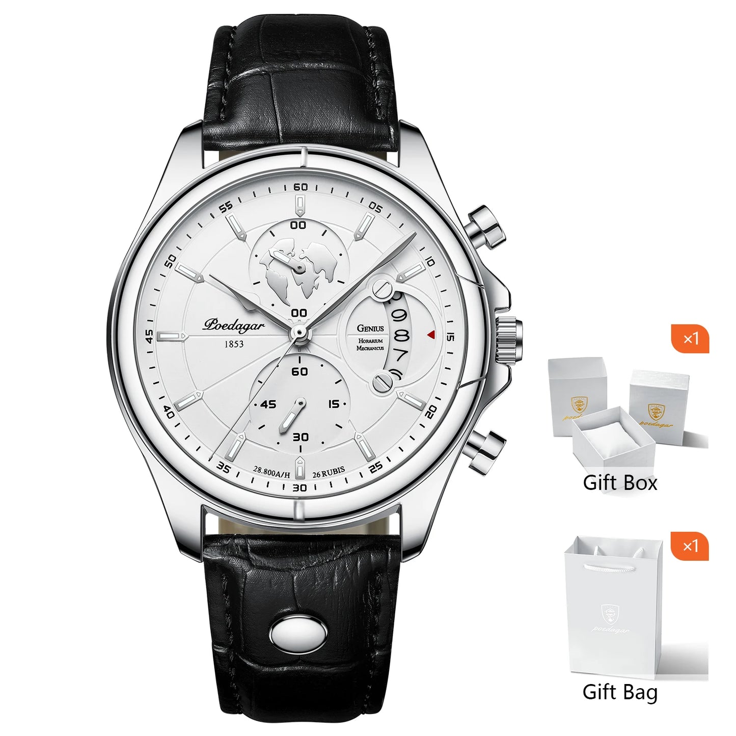 POEDAGAR Luxury Watches For Men Chronograph Date Waterproof Luminous Man Watch Leather Quartz Business Men's Watch with Box Gift