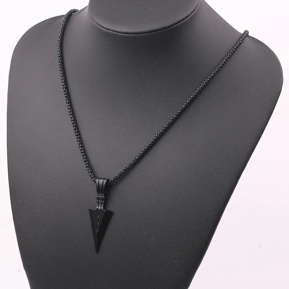 Men Black Long Necklace for Men Women with Arrow Pendant Jewelry Chain Hip Hop Punk Rock Christmas Halloween Gift