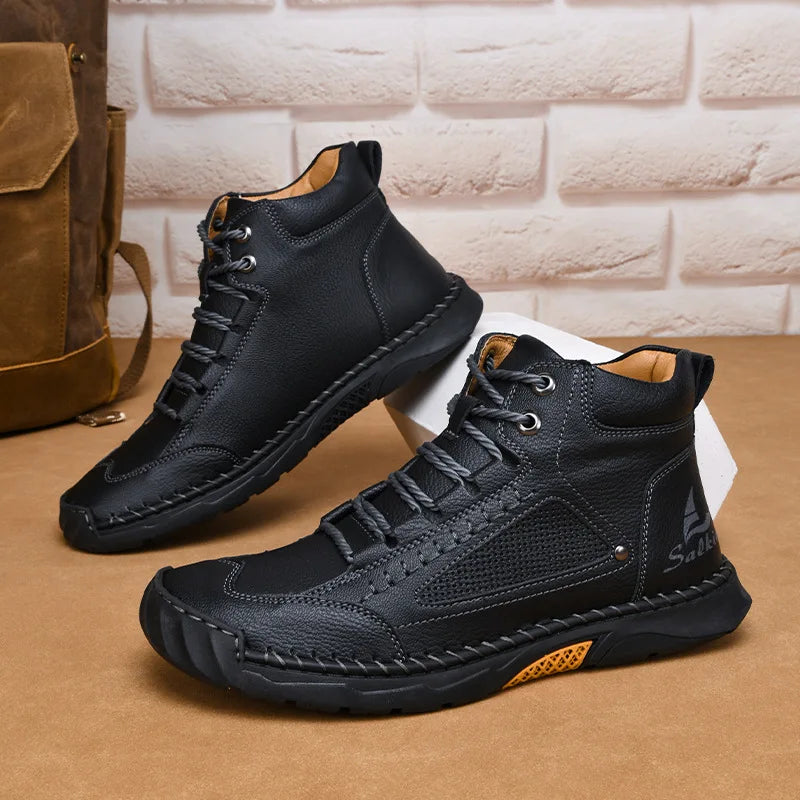 New 2025 Handmade Men Boots Design Sneakers Man Outdoor Casual Leather Men Shoes Ankle Boots Fall Breathable Hot Sale