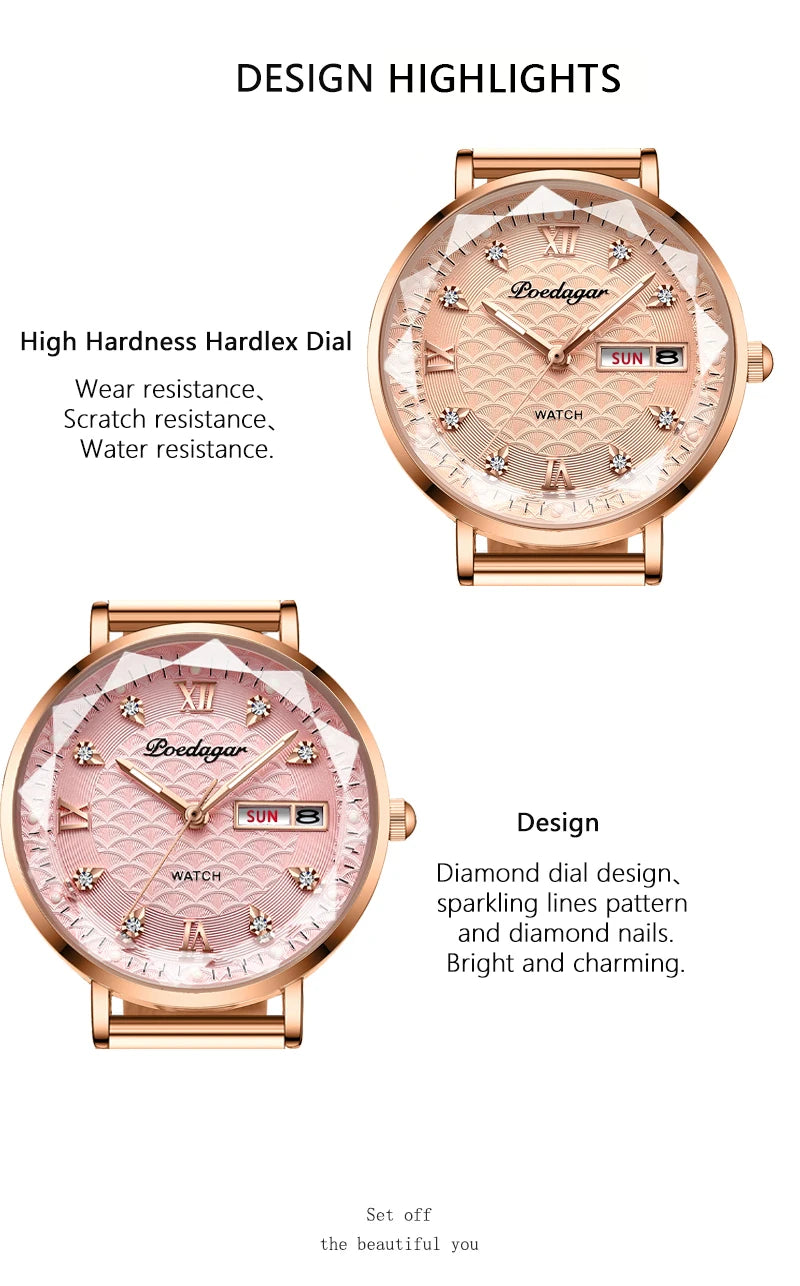 POEDAGAR Fashion Watches For Women Waterproof Luminous Stainless Steel Woman's Wristwatch Luxury Elegant Ladies Watch Gift Reloj