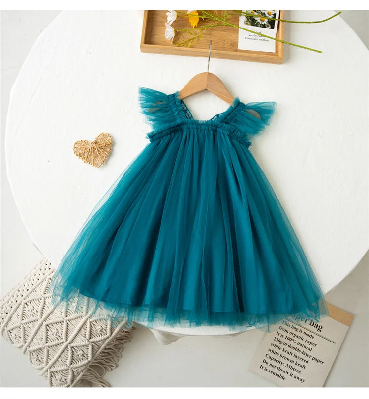 Children's Girl Dresses With Butterfly Wing Fashion Kids Tulle Dress For Girls 2-8Y Summer New Sleeveless Mesh Princess Clothes