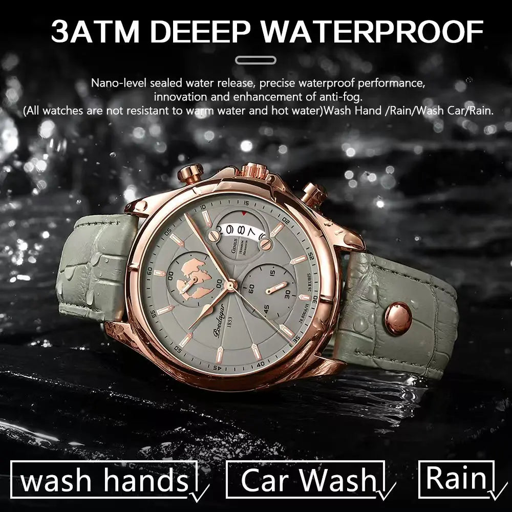 POEDAGAR Luxury Watches For Men Chronograph Date Waterproof Luminous Man Watch Leather Quartz Business Men's Watch with Box Gift
