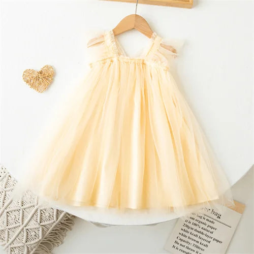 Children's Girl Dresses With Butterfly Wing Fashion Kids Tulle Dress For Girls 2-8Y Summer New Sleeveless Mesh Princess Clothes