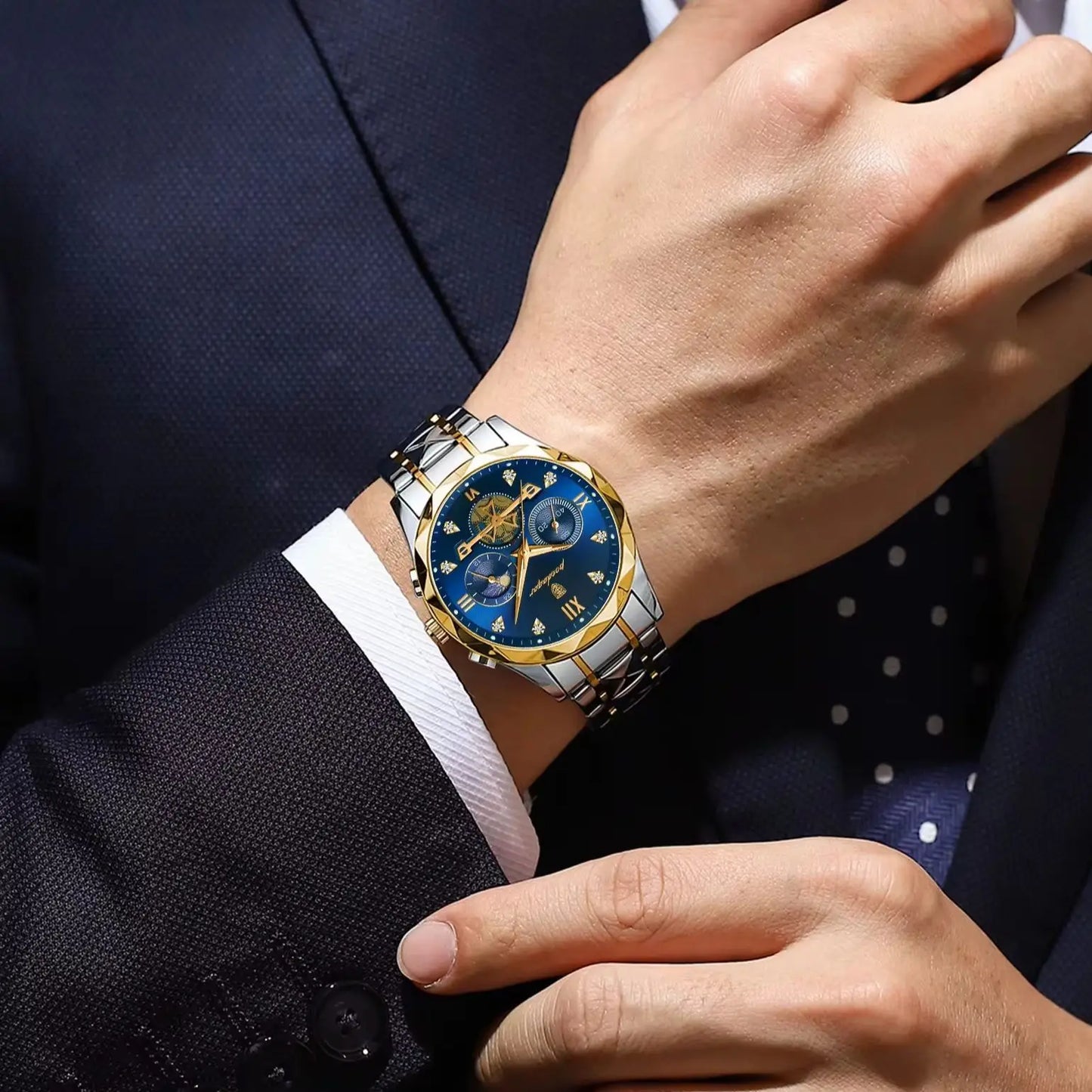 POEDAGAR Fashion Luxury Man Wristwatch Stainless Steel Quartz Watches for Men Waterproof Luminous Chronograph Sports Men's Watch