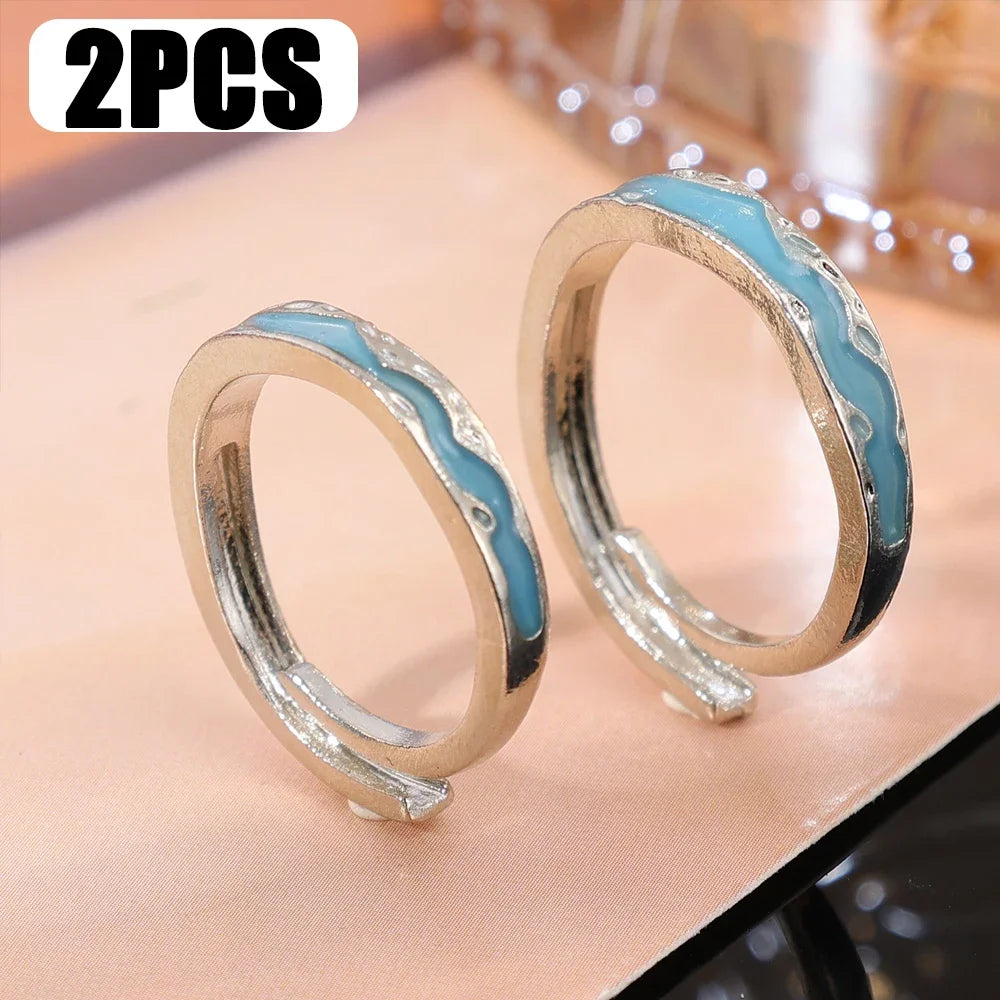 Romance Luminous Couple Ring Fashion Women Men Adjustable Finger Glow in Dark Blue Light Rings Vintage Luxury Love Couples Rings