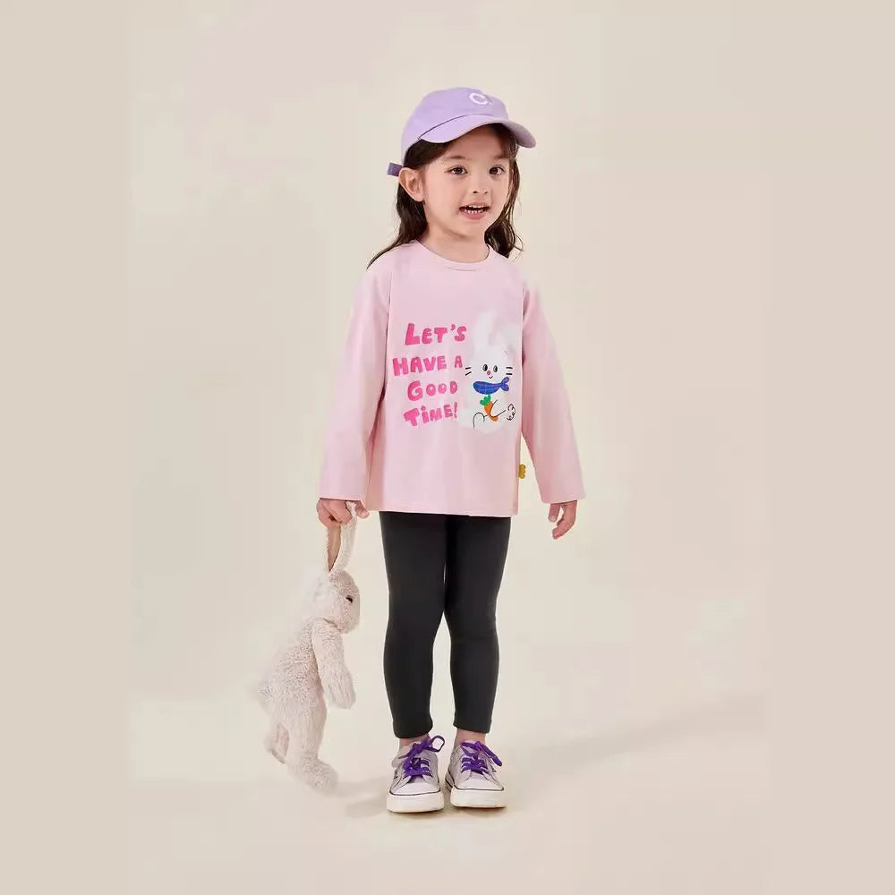 Kids Girls Printed T-shirt Autumn Cartoon Base Long Sleeve Baby Boys Top Versatile Pullover Bottom Children Girls Shirts