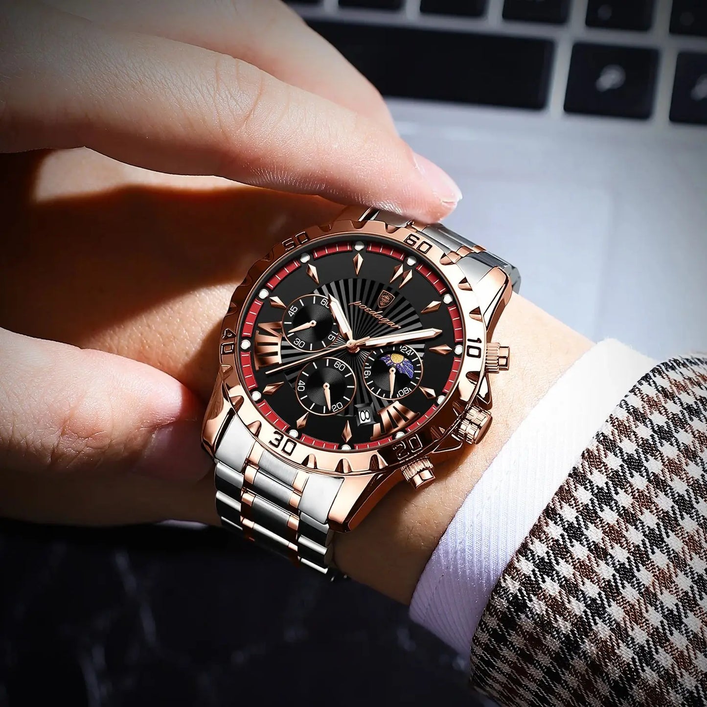 POEDAGAR Luxury Sport Man Watch Chronograph Luminous Waterproof Date Men Watch High Quality Stainless Steel Men's Quartz Watches