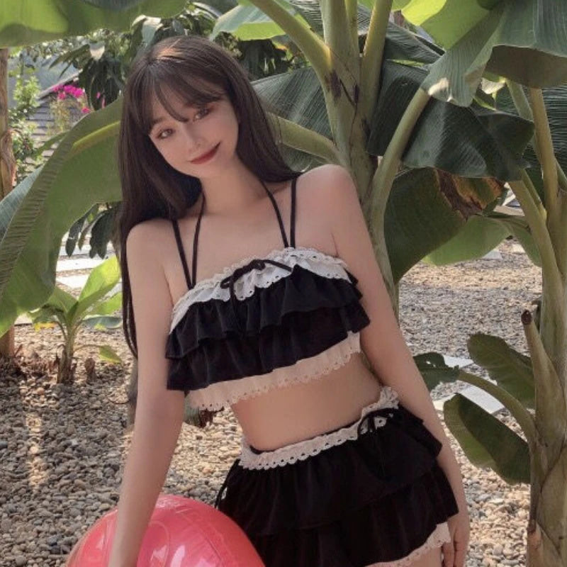 Bikini Sets Women Kawaii Girlish Design Tender Teens Slim Chic Beach Simple Feminino Daily Ruffles Japan Style Cool Sexy
