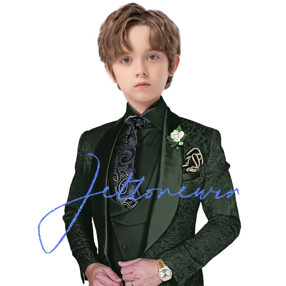 Jacquard Suit for Boys Party Dress Wedding Tuxedo 3 Piece Suit Custom Kids Suit 3T-16T Slim Fit Outfit