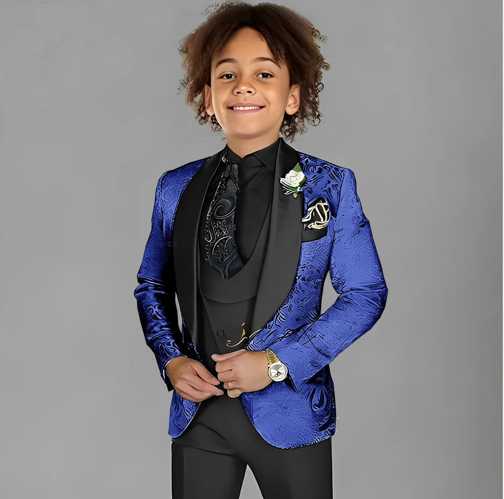 Jacquard Boys Suit 3 Piece Set Wedding Tuxedo for Kids Party Jacket Pants Vest 2-16 Years Old Formal Suit Customization