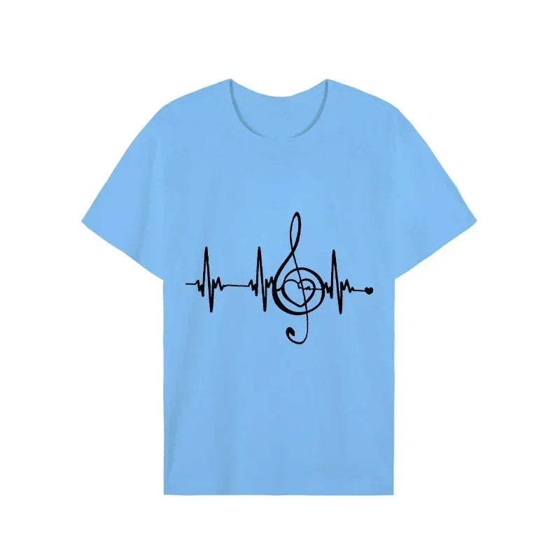 Men's Black Shirts Short Sleeves T-Shirts Oversized Summer Tops Music Note Heartbeat Funny Tshirts for Men Design Music Tee Tops
