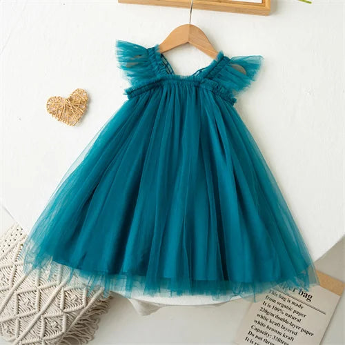 Children's Girl Dresses With Butterfly Wing Fashion Kids Tulle Dress For Girls 2-8Y Summer New Sleeveless Mesh Princess Clothes