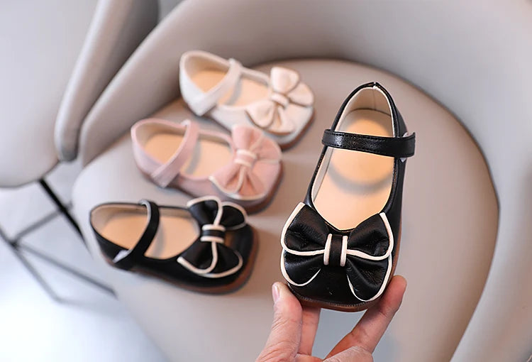 Spring and Autumn Children's Shoes, Small Leather Shoes  Casual Babies Square Mouth Shoes Bow Ties  Princess Shoes Single Shoes