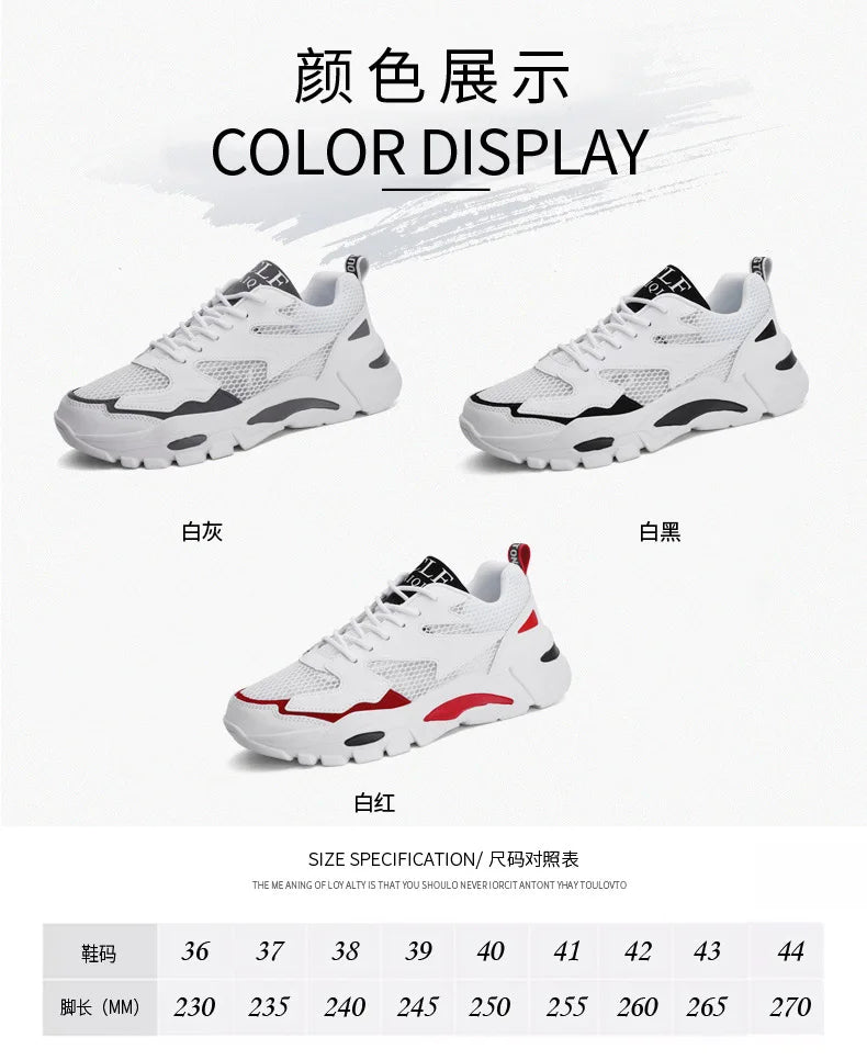 Mesh Men's Sneakers white summer platform sneakers Stylish Lace-up Male Sneaker Breathable Man Tenis Footwear men's sports shoes