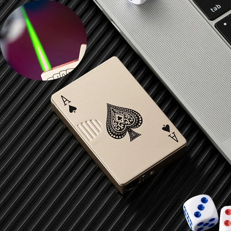 Creative Poker Ace of Spades Lighter Butane Windproof Straight Metal Lighter Men's Fun Toy Cigarette Lighter