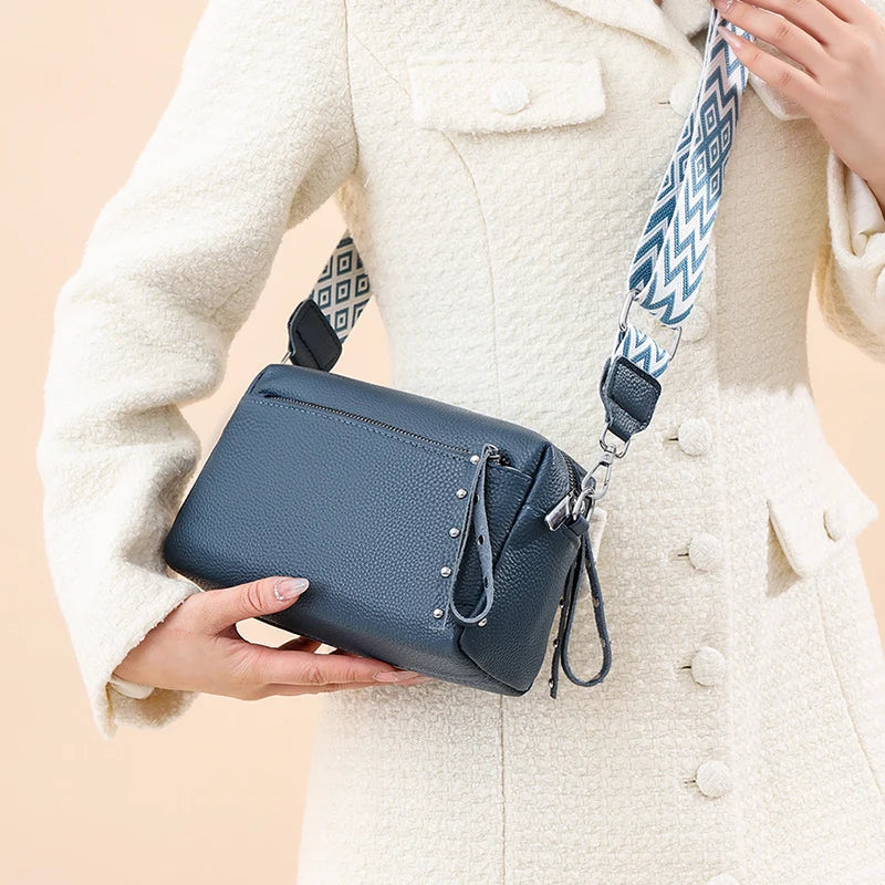100% Cowhide 3 Layers Crossbody Shoulder Bag Luxury Genuine Leather Messenger Bag Fashion Daily Use For Women Wallet HandBag