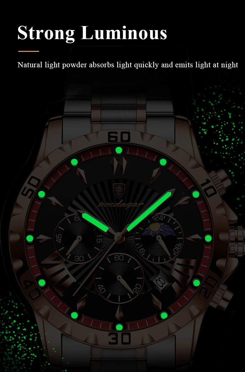 POEDAGAR Luxury Sport Man Watch Chronograph Luminous Waterproof Date Men Watch High Quality Stainless Steel Men's Quartz Watches