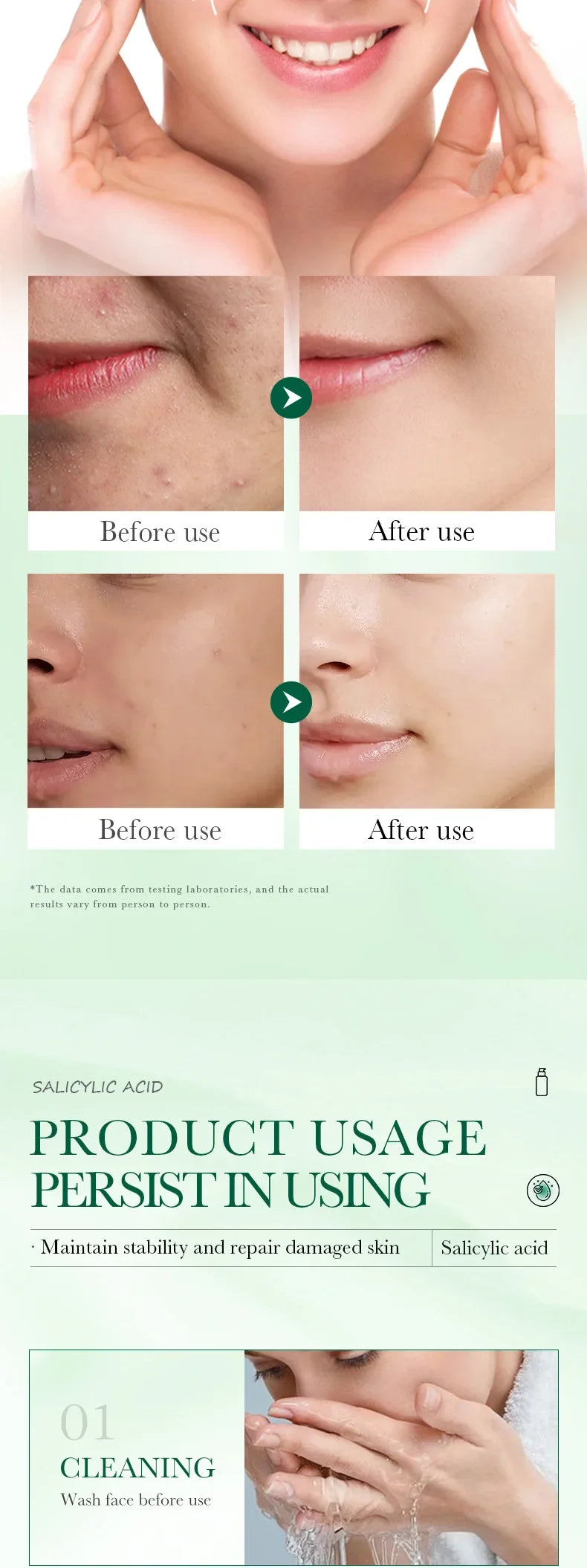 Salicylic Acid Cleansing Essence Lotion Moisturizing and Hydrating Face Cream Acne Amino Acid Skin Care Series