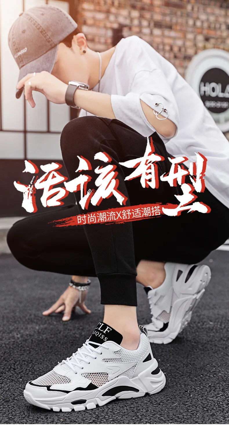 Mesh Men's Sneakers white summer platform sneakers Stylish Lace-up Male Sneaker Breathable Man Tenis Footwear men's sports shoes